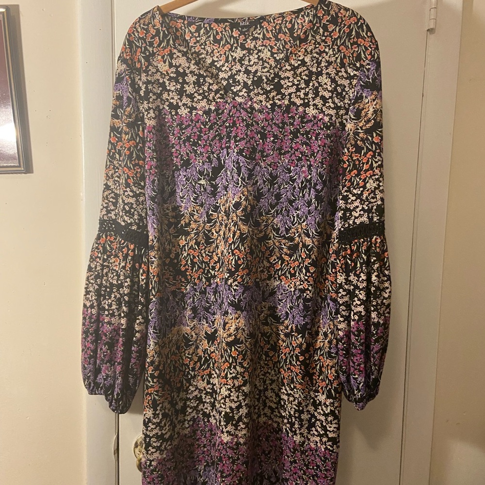 Chic Black and Purple Floral Long Sleeve Dress